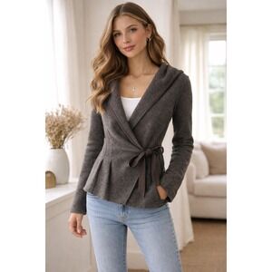 Sparrow Anthropologie Brown Wool Hooded Wrap Cardigan Jacket Sz S Boho Forest